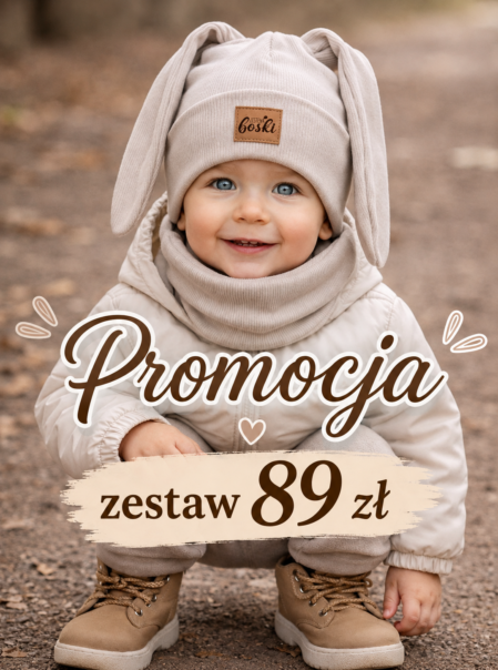 PROMOCJA Czapka królik+chusta wiązana/komin subtelny beż