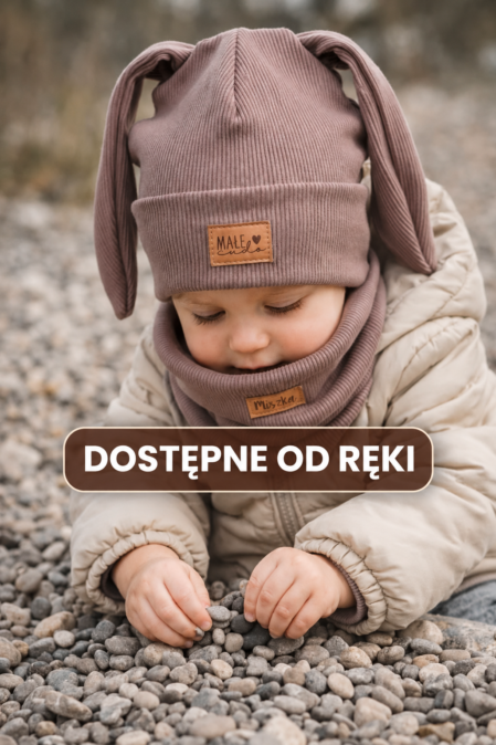 Czapka królik z długimi uszkami z kominem w kolorze czekolada