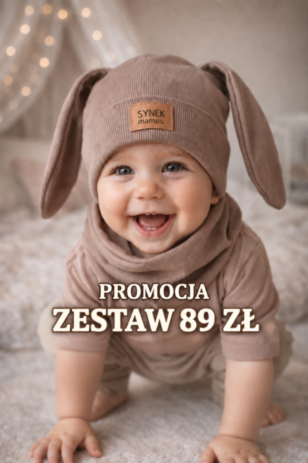 Zestaw tygodnia 89 zł- czapka królik i komin/chusta cappucino dla chłopca