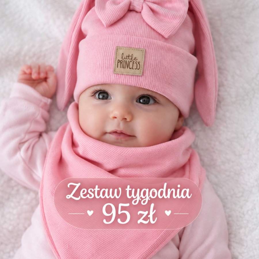 czapka dla dziewczynki z uszkami królika i kokardą różowa